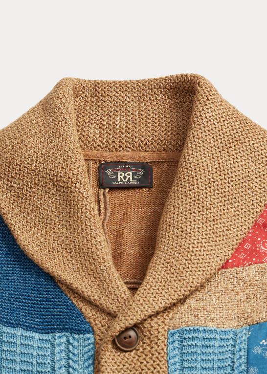 brun multi Kvinder Ralph Lauren indigo patchwork cardigan med sjalkrave Z426B3647