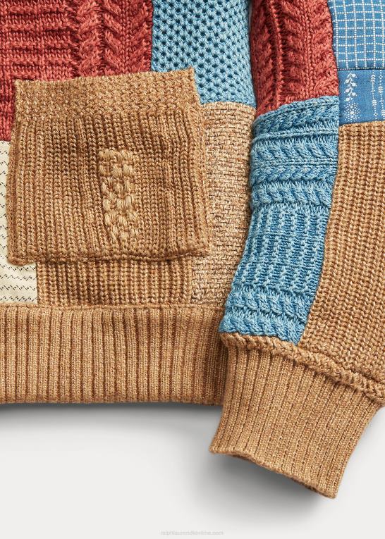 brun multi Kvinder Ralph Lauren indigo patchwork cardigan med sjalkrave Z426B3647