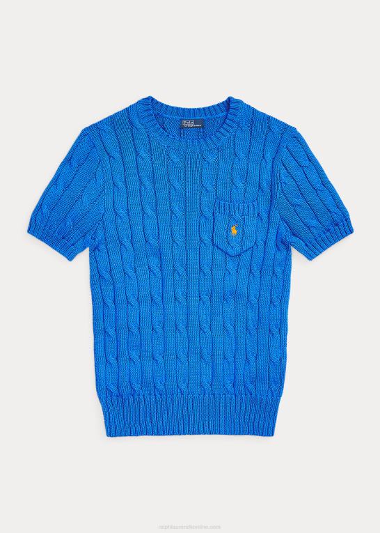colby blå Kvinder Ralph Lauren kabelstrikket bomuldstrøje med korte ærmer Z426B2897
