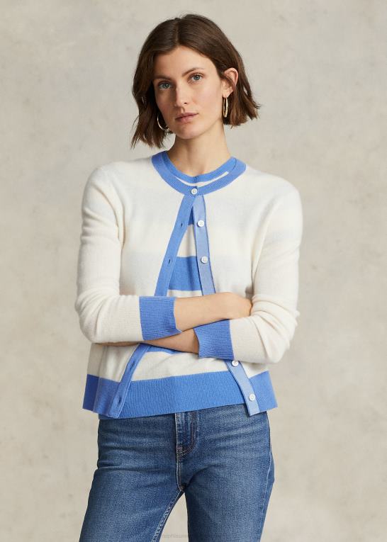creme/havneø blå Kvinder Ralph Lauren crest cashmere cardigan Z426B3114