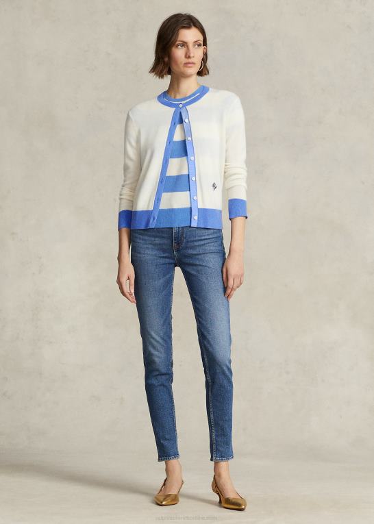 creme/havneø blå Kvinder Ralph Lauren crest cashmere cardigan Z426B3114