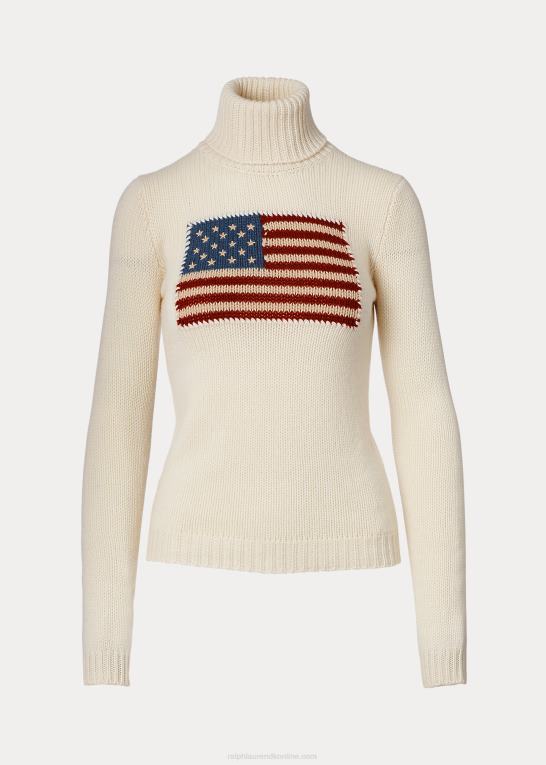 creme m/flag Kvinder Ralph Lauren flag kashmir rullekrave sweater Z426B9353
