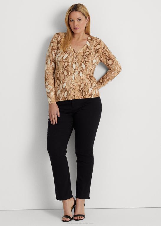 creme multi Kvinder Ralph Lauren cardigan i bomuldsblanding med slangeskindstryk Z426B4768