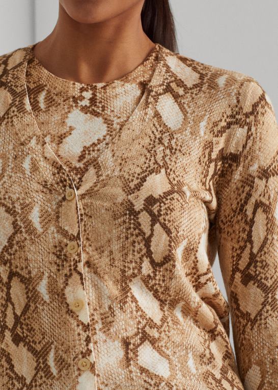 creme multi Kvinder Ralph Lauren cardigan i bomuldsblanding med slangeskindstryk Z426B4878