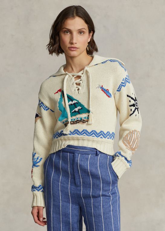 creme multi Kvinder Ralph Lauren nautisk-motiv bomuldsblanding sweater Z426B3080
