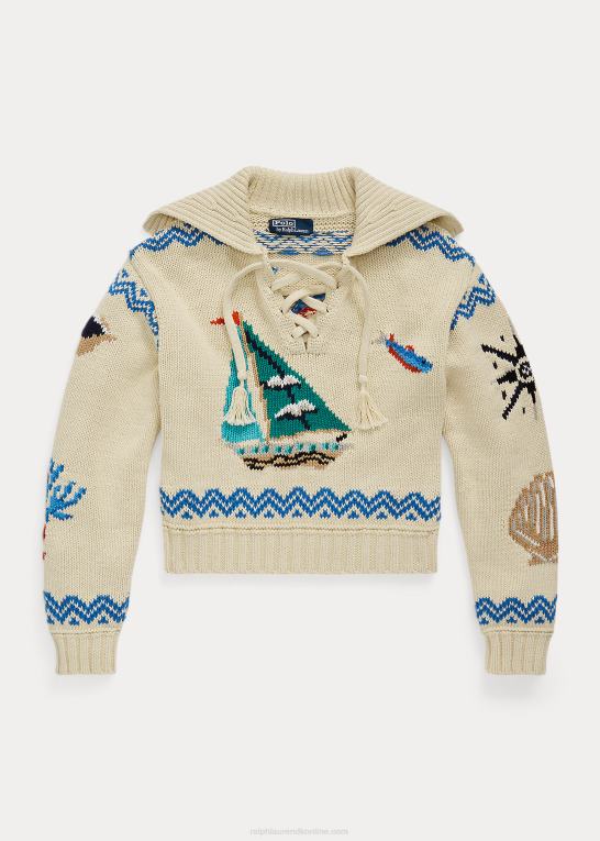 creme multi Kvinder Ralph Lauren nautisk-motiv bomuldsblanding sweater Z426B3080