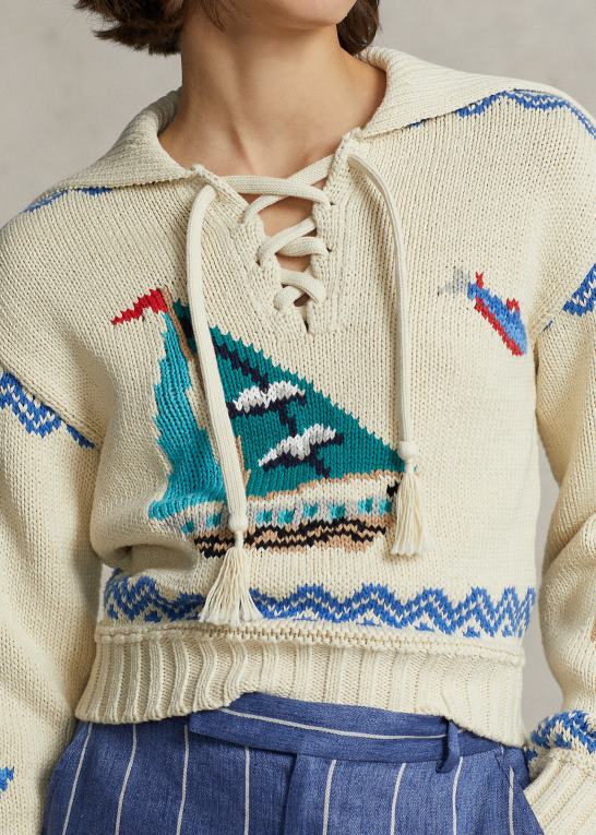 creme multi Kvinder Ralph Lauren nautisk-motiv bomuldsblanding sweater Z426B3080