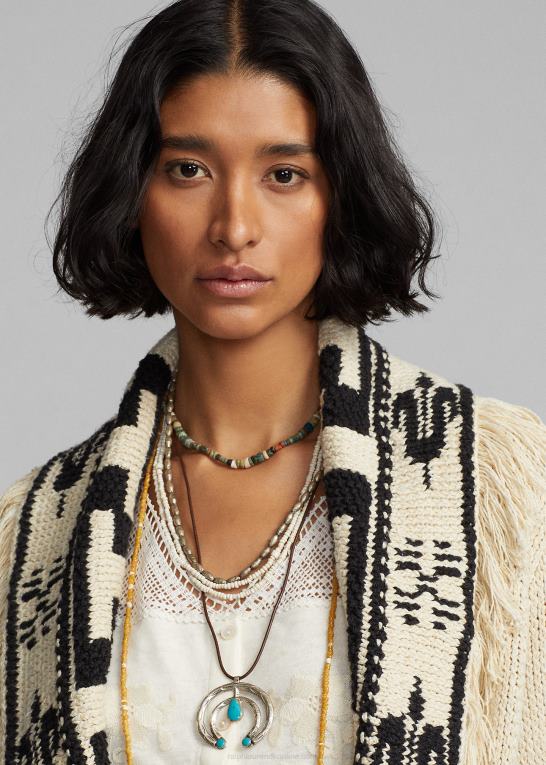 creme/sort Kvinder Ralph Lauren håndstrikket bomuld-hør frynser cardigan Z426B3619