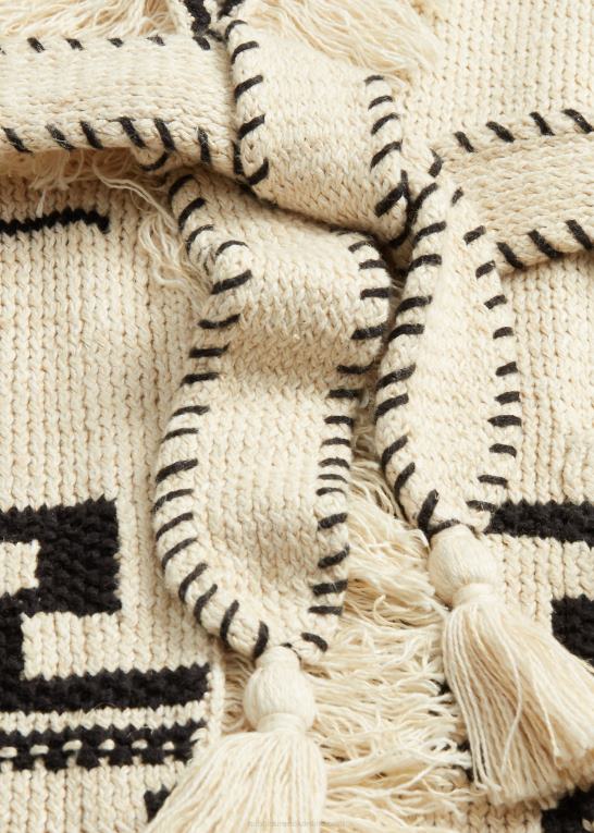 creme/sort Kvinder Ralph Lauren håndstrikket bomuld-hør frynser cardigan Z426B3619