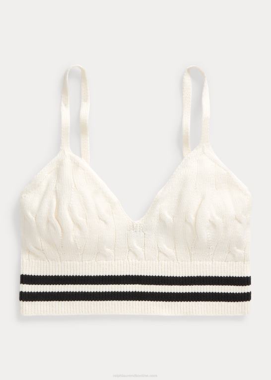 cricket creme/sort Kvinder Ralph Lauren cricket kabelstrikket bralette i bomuldsblanding Z426B2955