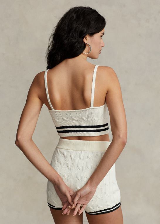 cricket creme/sort Kvinder Ralph Lauren cricket kabelstrikket bralette i bomuldsblanding Z426B2955