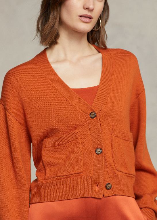 dyb solnedgangshimmel Kvinder Ralph Lauren cardigan i merinould med v-hals Z426B9208