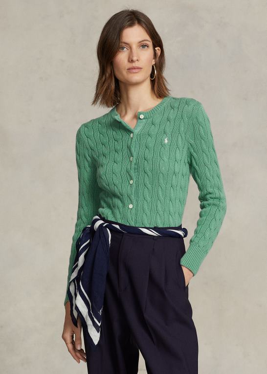 fairway green Kvinder Ralph Lauren kabelstrikket cardigan i bomuld Z426B2900