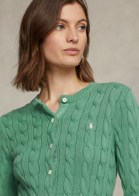 fairway green Kvinder Ralph Lauren kabelstrikket cardigan i bomuld Z426B2900