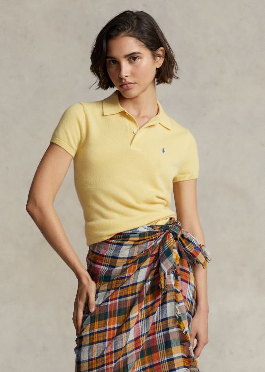 falde gul Kvinder Ralph Lauren slim fit kashmir poloshirt Z426B3180