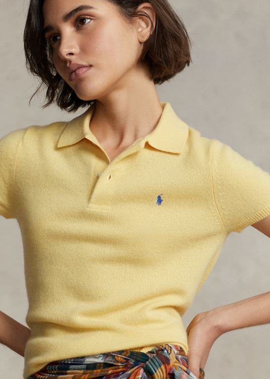 falde gul Kvinder Ralph Lauren slim fit kashmir poloshirt Z426B3180