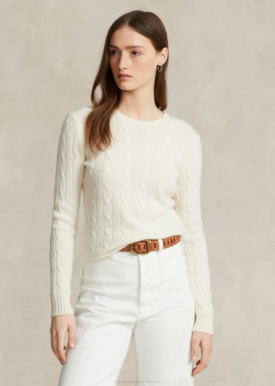 fløde Kvinder Ralph Lauren kabelstrikket kashmirtrøje Z426B9113