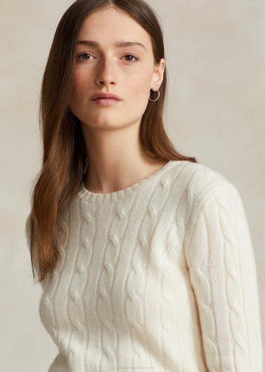 fløde Kvinder Ralph Lauren kabelstrikket kashmirtrøje Z426B9113