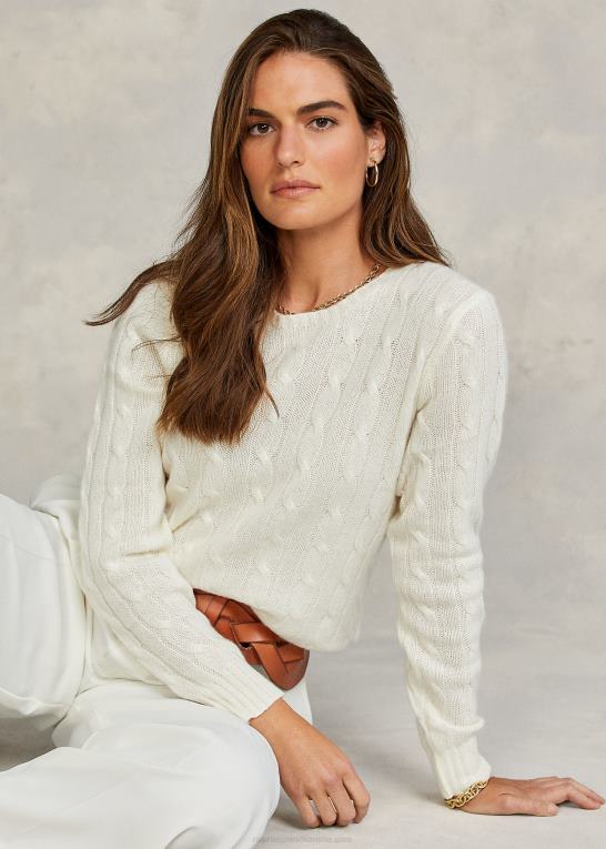 fløde Kvinder Ralph Lauren kabelstrikket kashmirtrøje Z426B9113