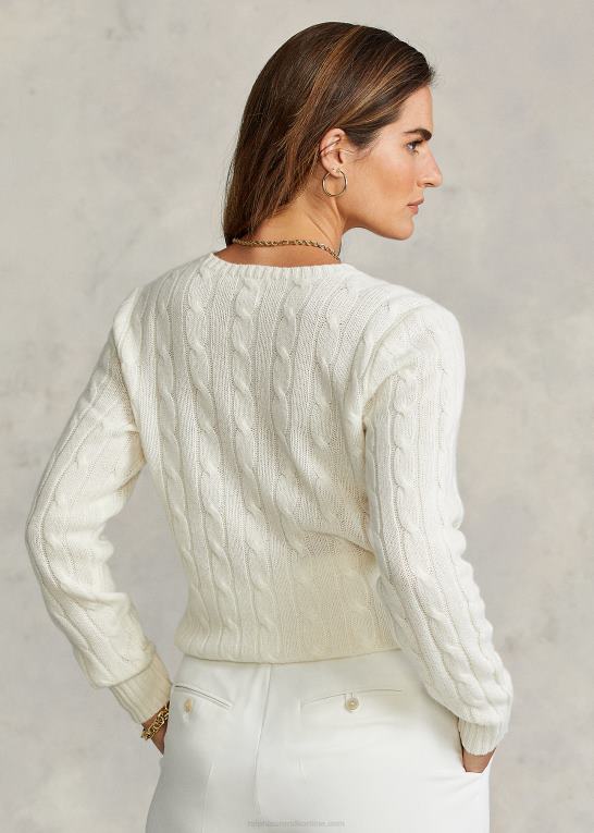 fløde Kvinder Ralph Lauren kabelstrikket kashmirtrøje Z426B9113