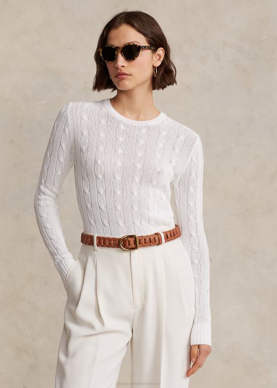 fløde Kvinder Ralph Lauren kabelstrikket sweater i bomuldsblanding med rund hals Z426B9167