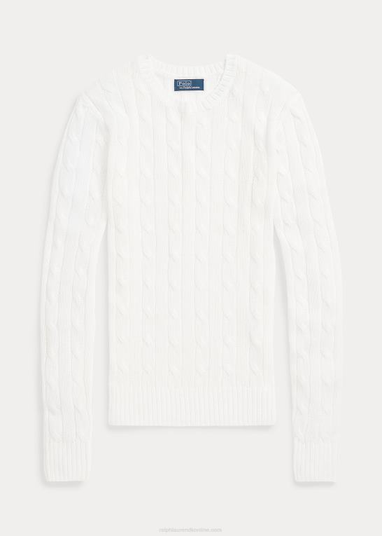 fløde Kvinder Ralph Lauren kabelstrikket sweater i bomuldsblanding med rund hals Z426B9167