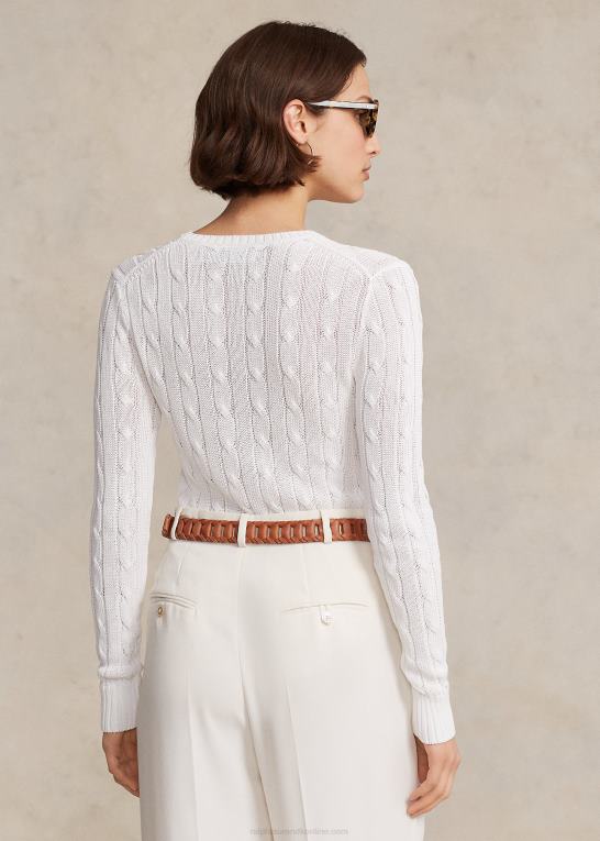 fløde Kvinder Ralph Lauren kabelstrikket sweater i bomuldsblanding med rund hals Z426B9167