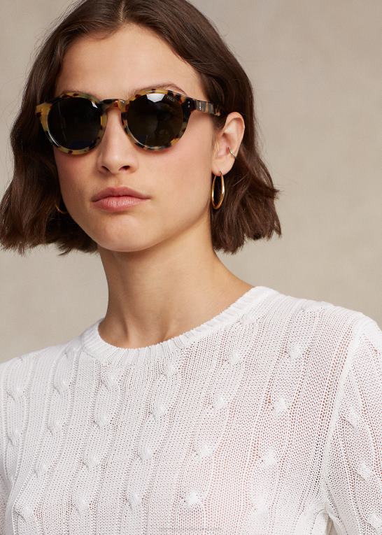 fløde Kvinder Ralph Lauren kabelstrikket sweater i bomuldsblanding med rund hals Z426B9167