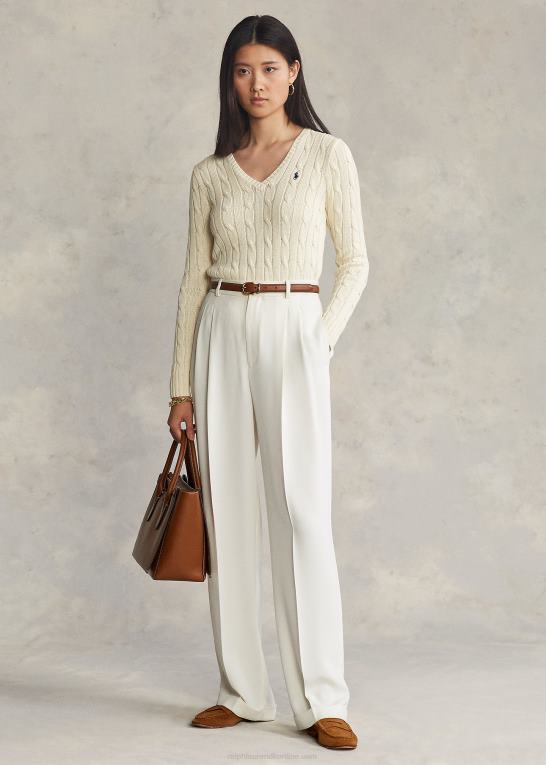 fløde Kvinder Ralph Lauren kabelstrikket sweater med v-hals Z426B3337