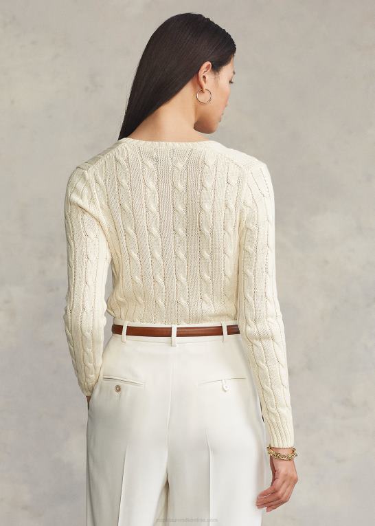 fløde Kvinder Ralph Lauren kabelstrikket sweater med v-hals Z426B3337