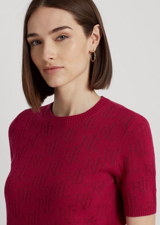 fuchsia bær Kvinder Ralph Lauren monogram jacquard kortærmet sweater Z426B3788