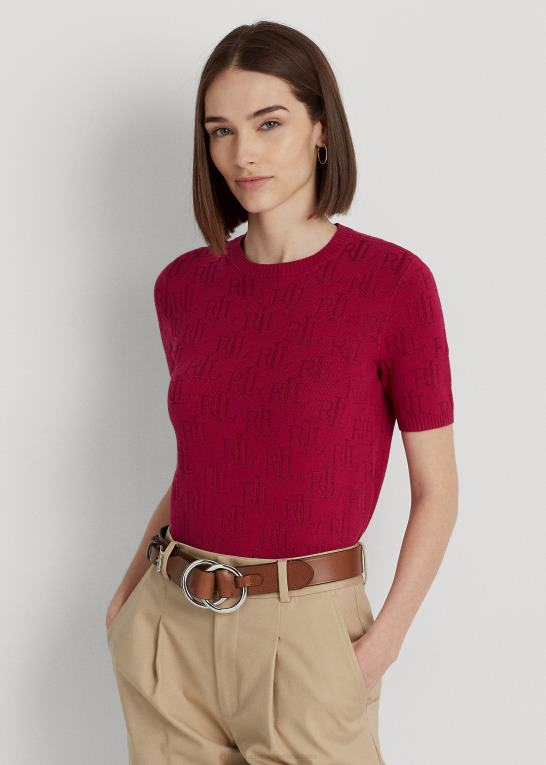 fuchsia bær Kvinder Ralph Lauren monogram jacquard kortærmet sweater Z426B3788