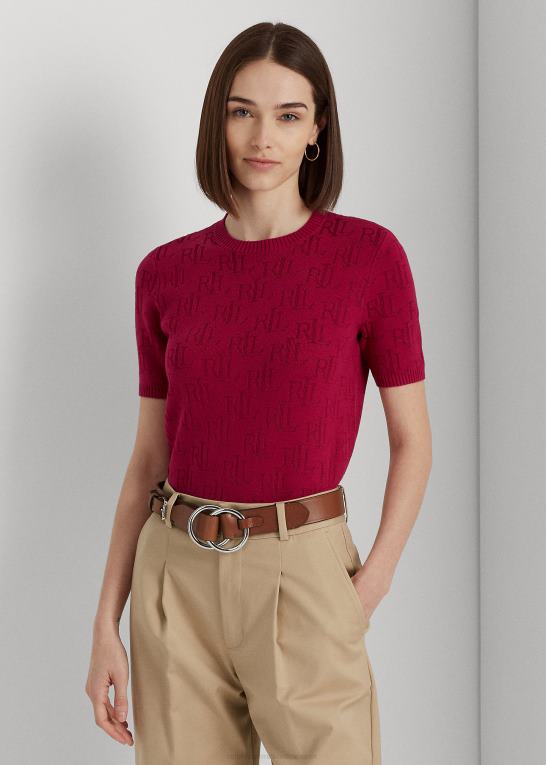 fuchsia bær Kvinder Ralph Lauren monogram jacquard kortærmet sweater Z426B4290