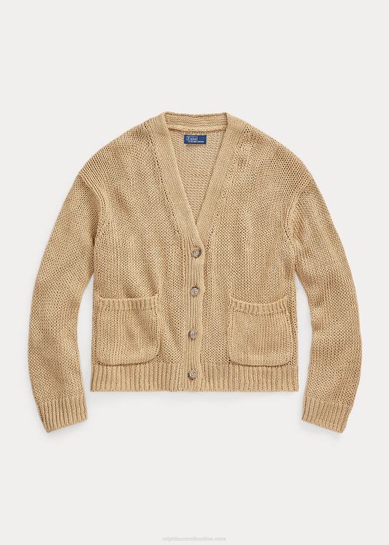 grundlæggende sand Kvinder Ralph Lauren cardigan med v-hals i hørblanding Z426B2936