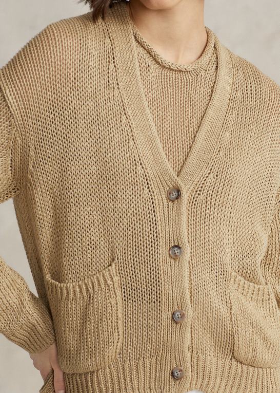 grundlæggende sand Kvinder Ralph Lauren cardigan med v-hals i hørblanding Z426B2936