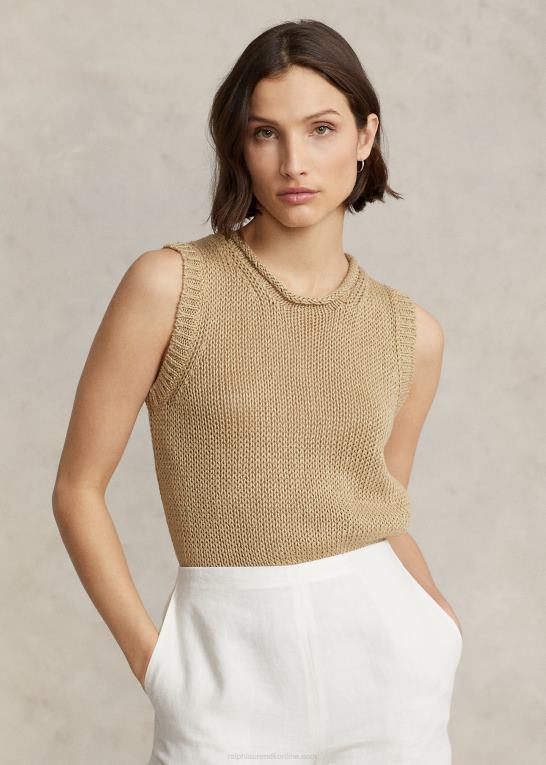grundlæggende sand Kvinder Ralph Lauren ærmeløs sweatertank i hør-bomuld Z426B2905