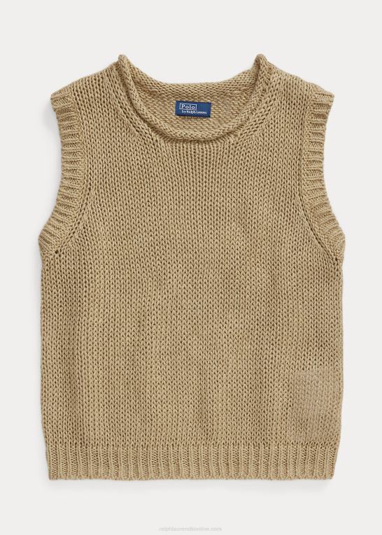 grundlæggende sand Kvinder Ralph Lauren ærmeløs sweatertank i hør-bomuld Z426B2905