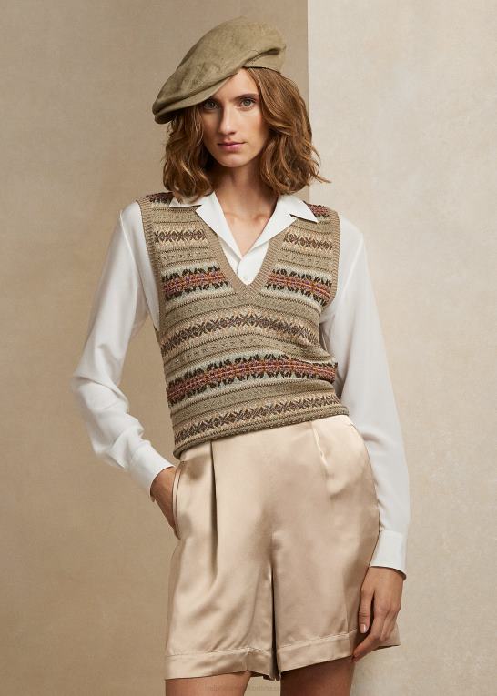 honning multi Kvinder Ralph Lauren udsmykket fair isle sweatervest Z426B3535