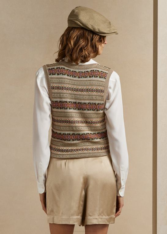 honning multi Kvinder Ralph Lauren udsmykket fair isle sweatervest Z426B3535