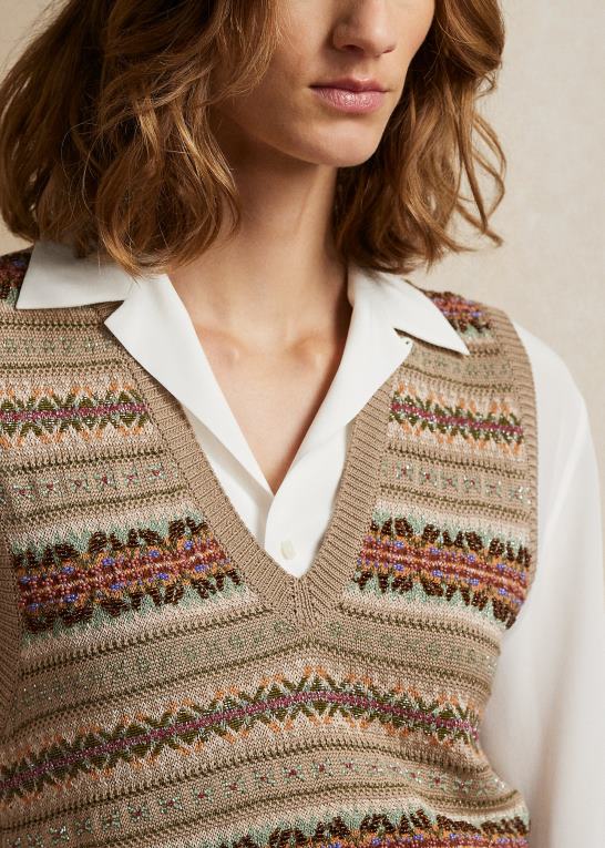 honning multi Kvinder Ralph Lauren udsmykket fair isle sweatervest Z426B3535