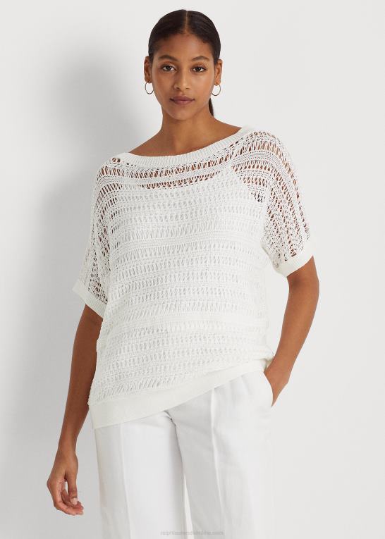 hvid Kvinder Ralph Lauren bomulds mesh kortærmet sweater Z426B3848