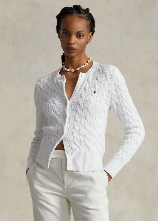 hvid Kvinder Ralph Lauren kabelstrikket cardigan i bomuld Z426B2902