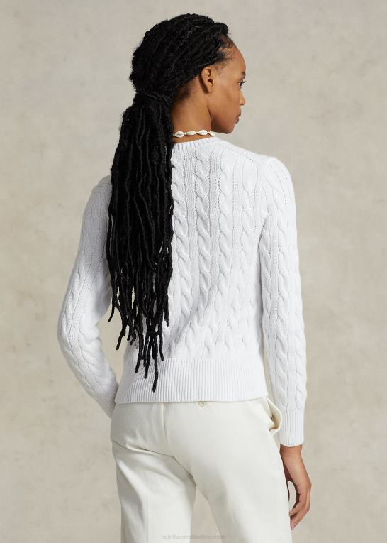 hvid Kvinder Ralph Lauren kabelstrikket cardigan i bomuld Z426B2902