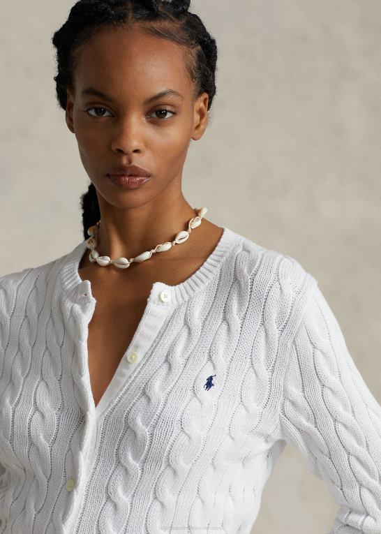 hvid Kvinder Ralph Lauren kabelstrikket cardigan i bomuld Z426B2902