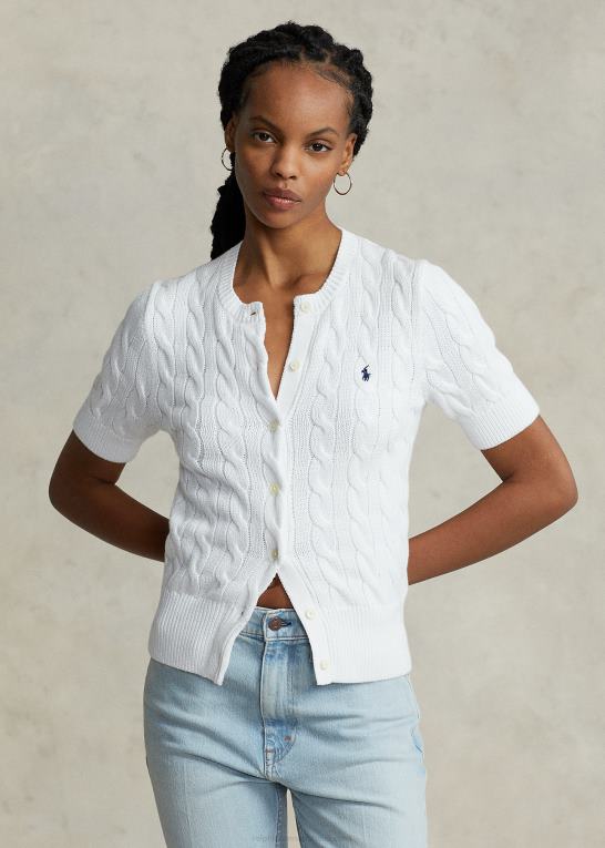 hvid Kvinder Ralph Lauren kabelstrikket kortærmet cardigan Z426B2904