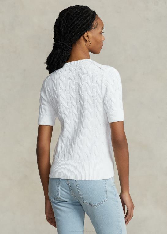 hvid Kvinder Ralph Lauren kabelstrikket kortærmet cardigan Z426B2904