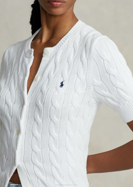 hvid Kvinder Ralph Lauren kabelstrikket kortærmet cardigan Z426B2904