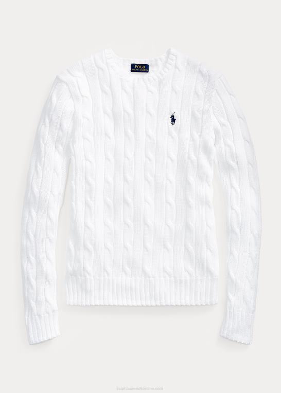 hvid Kvinder Ralph Lauren slim fit kabelstrikket sweater Z426B3361