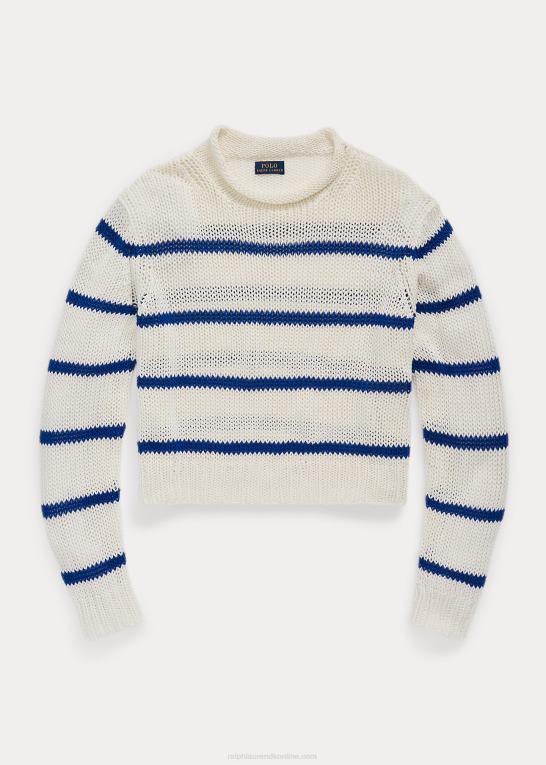 hvid/kongeblå Kvinder Ralph Lauren stribet bomuldstrøje med rullekrave Z426B3062