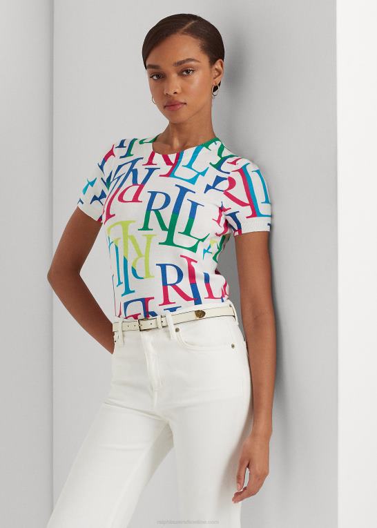 hvid multi Kvinder Ralph Lauren kortærmet trøje i bomuldsblanding med logo Z426B3875